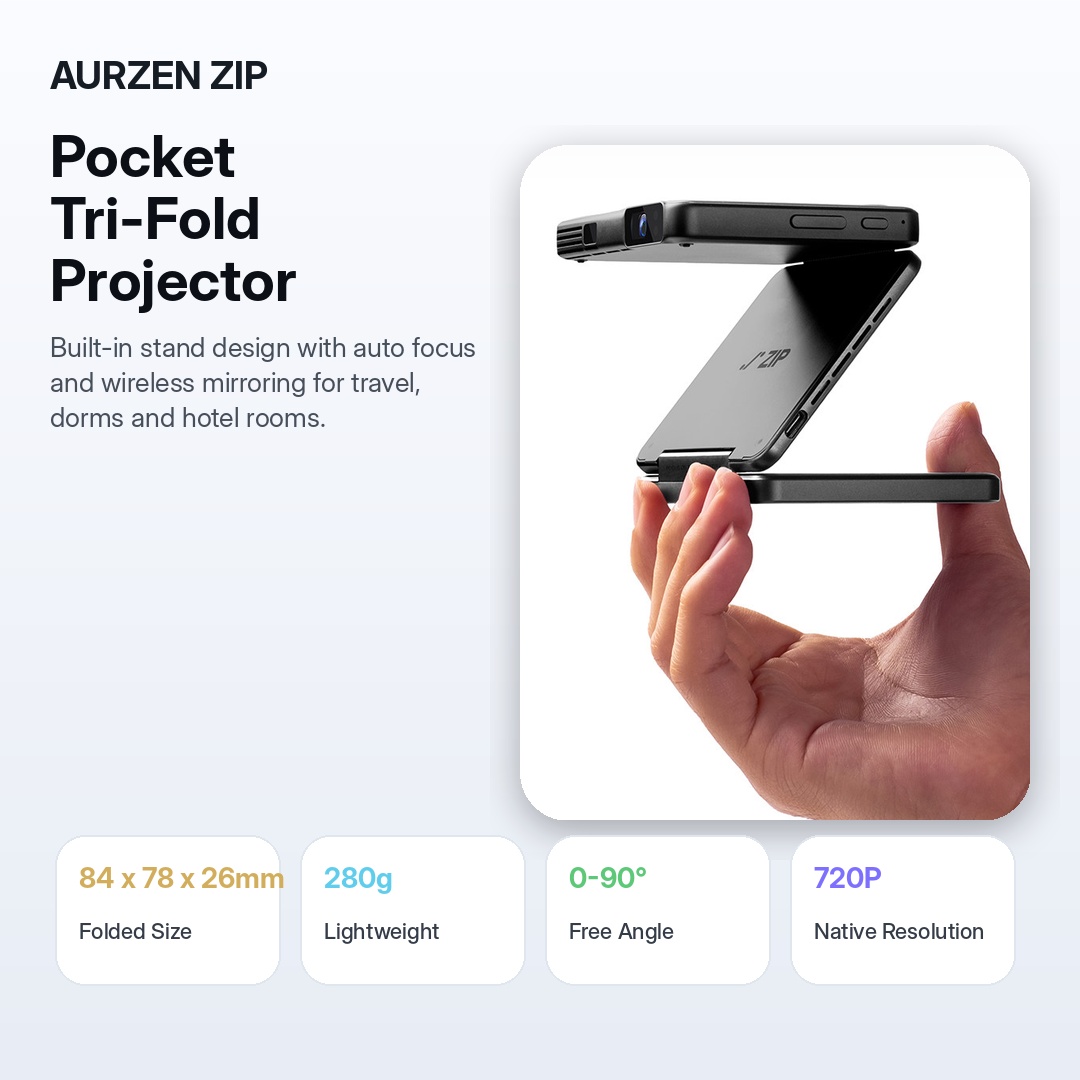 Tri-Fold Pocket Projector for Big-Screen Freedom