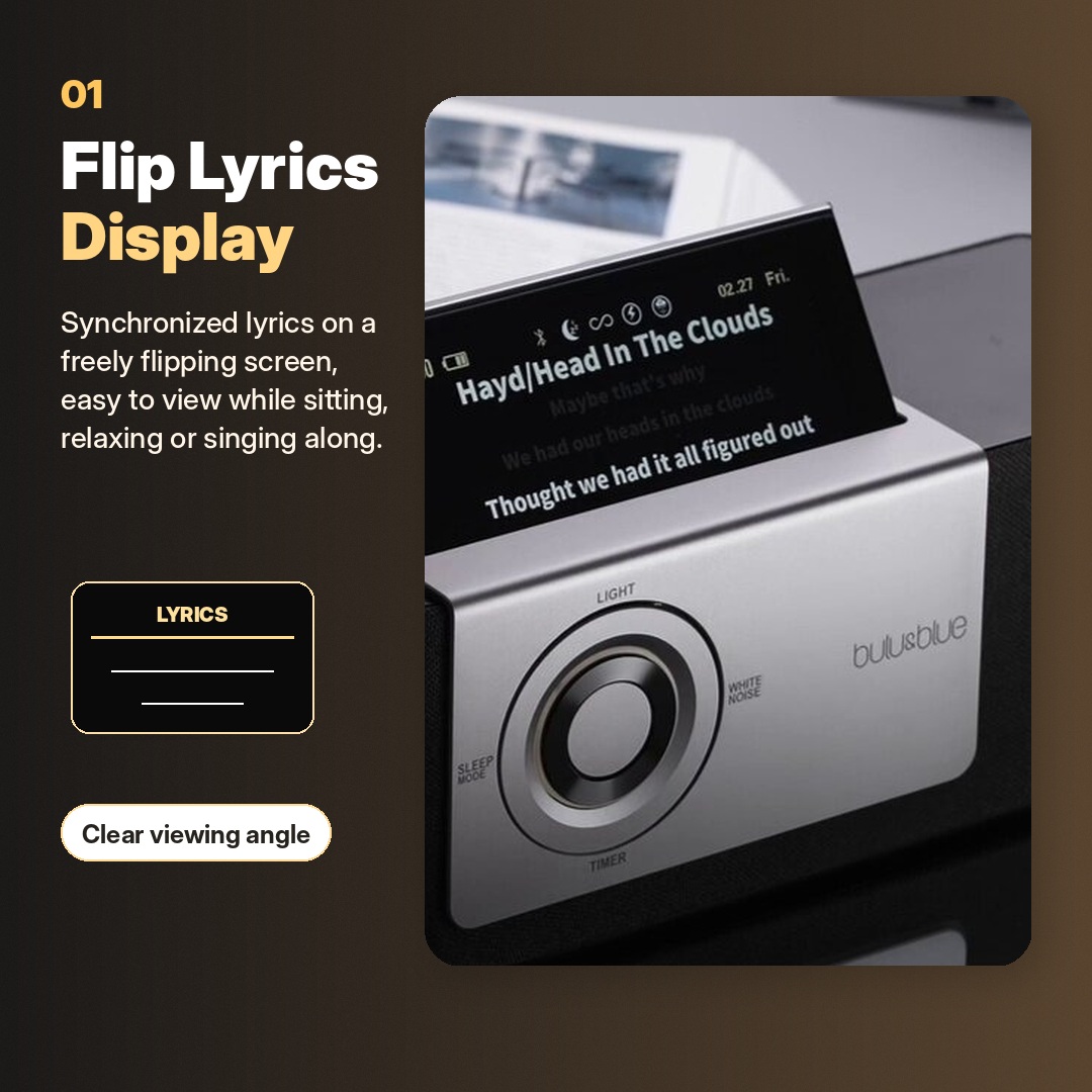 bulu&blue E300 Flip-Screen Lyrics Speaker | Bluetooth Speaker with Wireless Charging & Ambient Light