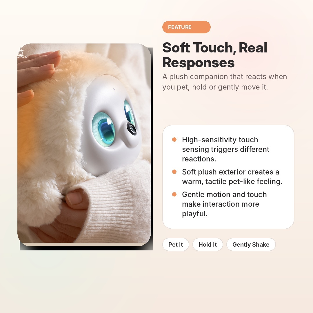 Ropet AI Pet Companion, Touch-Responsive Digital Pet Robot with Voice Chat, AI Memory, Expressive Eyes & Soft Plush Styling for Desk, Bedroom and Everyday Companionship