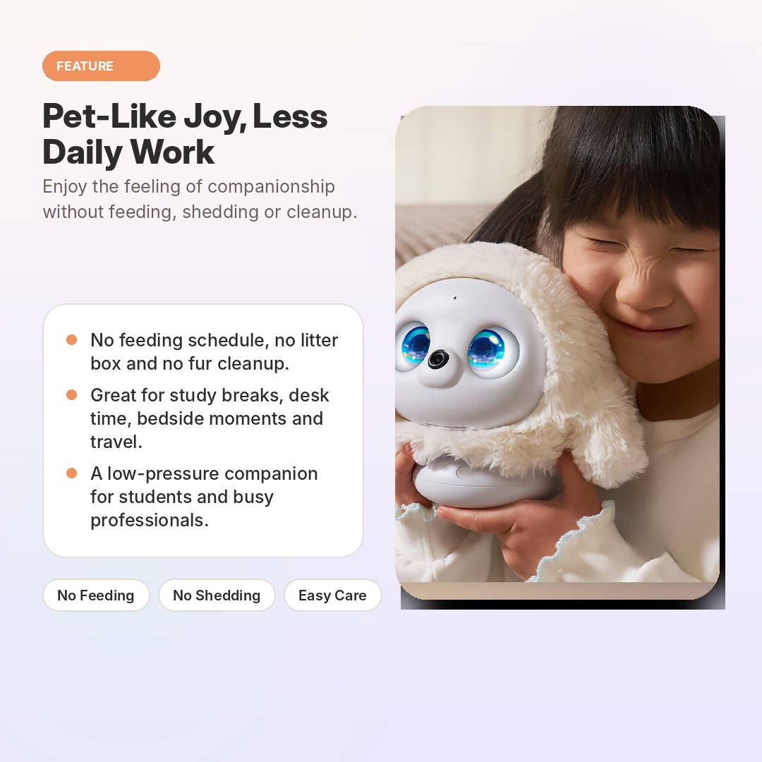 Ropet AI Pet Companion, Touch-Responsive Digital Pet Robot with Voice Chat, AI Memory, Expressive Eyes & Soft Plush Styling for Desk, Bedroom and Everyday Companionship