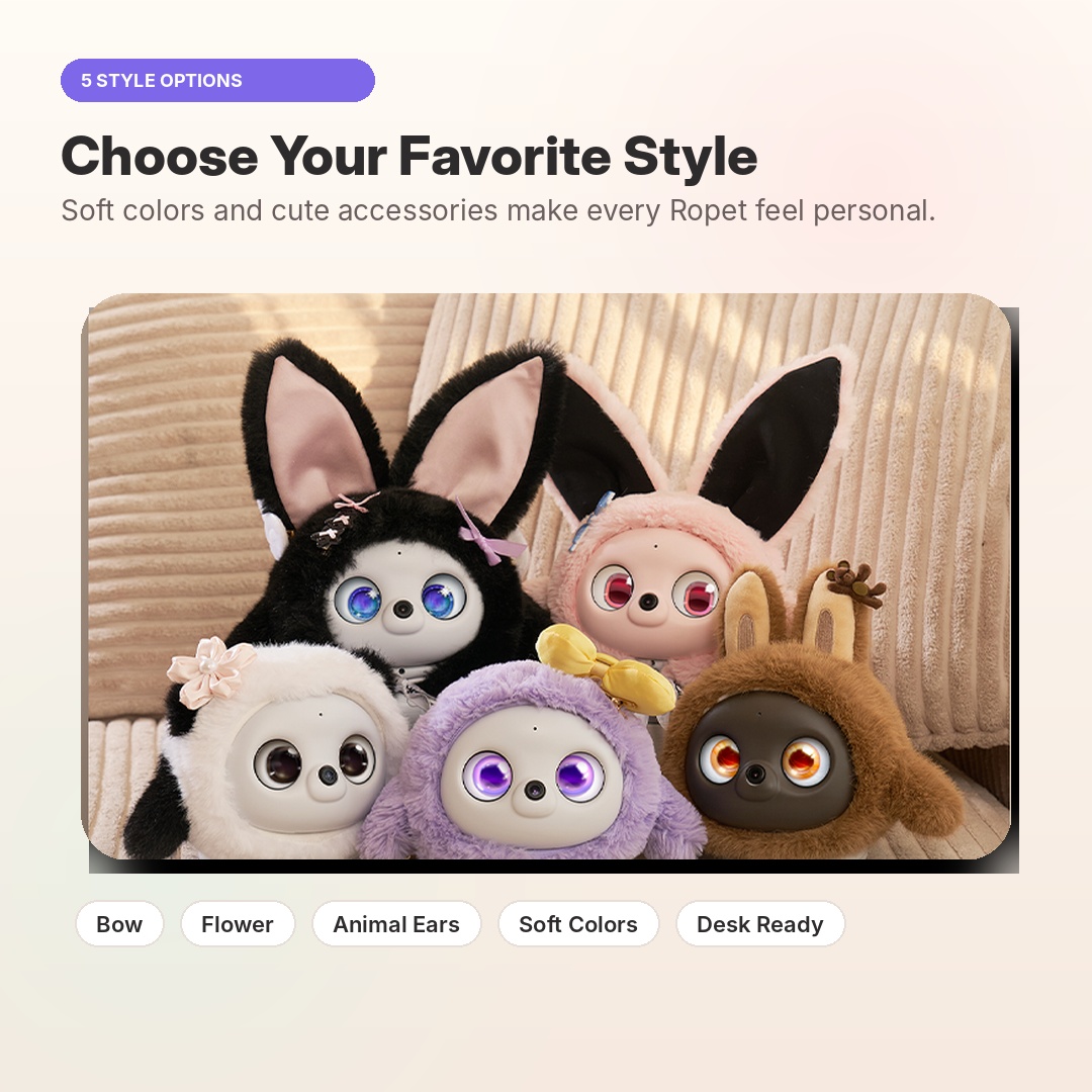 Ropet AI Pet Companion, Touch-Responsive Digital Pet Robot with Voice Chat, AI Memory, Expressive Eyes & Soft Plush Styling for Desk, Bedroom and Everyday Companionship