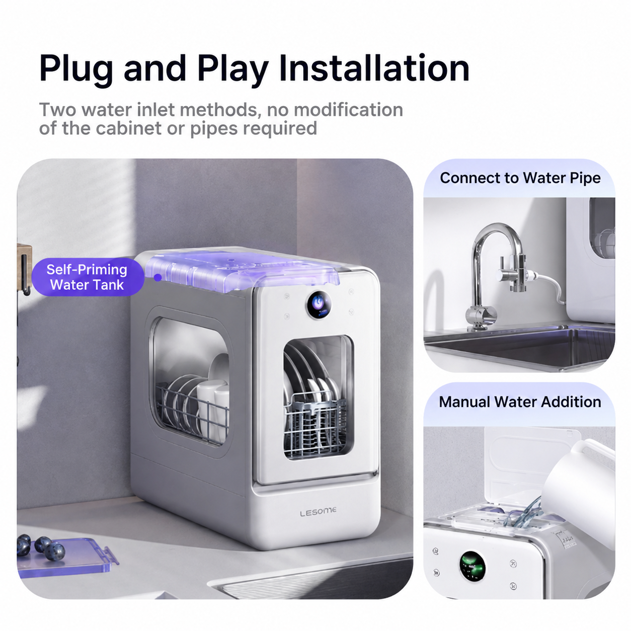 LISSOME R1 Mini Capsule Dishwasher—a compact, all-in-one dishwasher designed for modern living. It completes washing and drying in as little as 15 minutes and requires no plumbing connection. (Mainland China plug)