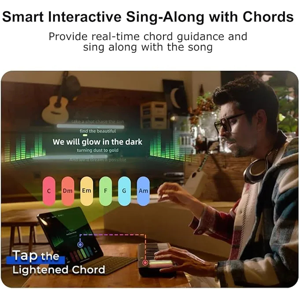 Smart Piano Keyboard with Speakers, Expandable Full keys Interactive Music Sheet Rainbow Light Keys, Lessons, 256 Tones Chords, MIDI Controller, Weighted Keys Sustain Pedal Jack/Audio Input