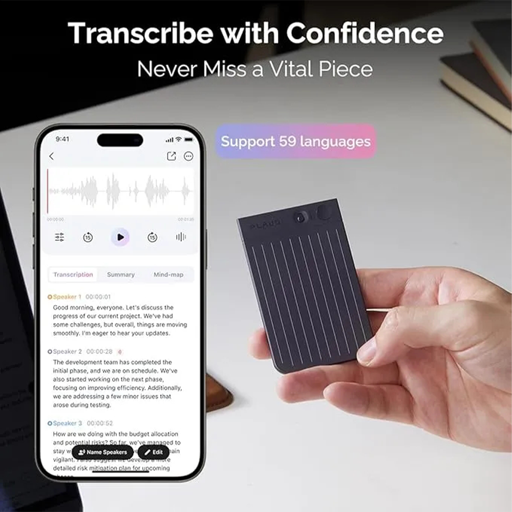 AI Voice Recorder, PLAUD Note Voice Recorder w/Case, App Control, Transcribe & Summarize Empowered by ChatGPT, Support 59 Languages, 64GB Memory, Audio Recorder for Lectures, Meetings, Calls