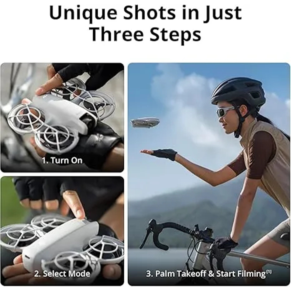 DJI Neo, Mini Drone with 4K UHD Camera for Adults, 135g Self Flying Drone that Follows You, Palm Takeoff, AI Subject Tracking, QuickShots, Stabilized Video, Built-In Propeller Guard (Controller-Free)