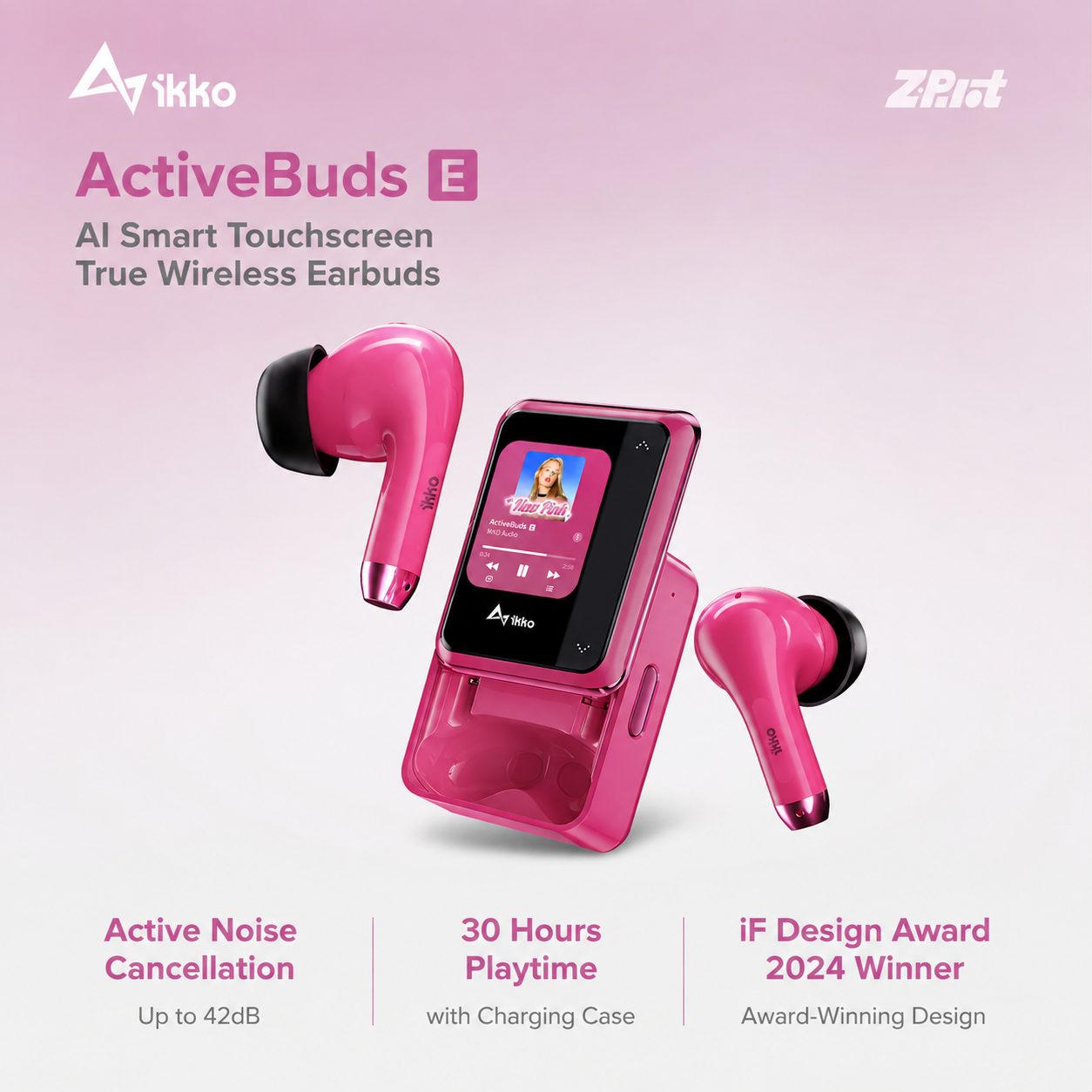 IKKO ActiveBuds AB02 AI Translation Earbuds with Smart Touchscreen Case