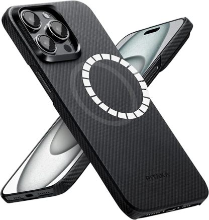 pitaka Case for iPhone 15 Pro Max Compatible with MagSafe, Slim & Light iPhone 15 Pro Max Case 6.7-inch with a Case-Less Touch Feeling, 600D Aramid Fiber Made [Fusion Weaving MagEZ Case 4 - Overture]