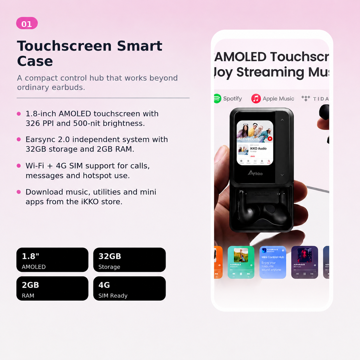IKKO ActiveBuds AB02 AI Translation Earbuds with Smart Touchscreen Case
