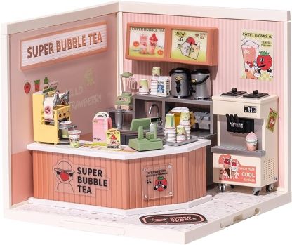 Rolife LED Building Blocks for Adults,1:24 Toy Building Sets,Model Building Kits for Kids Ages 8-12-15,DIY Miniature Dollhouse Kits for Adults,Hobbies for Women Men (4.Double Joy Bubble Tea)
