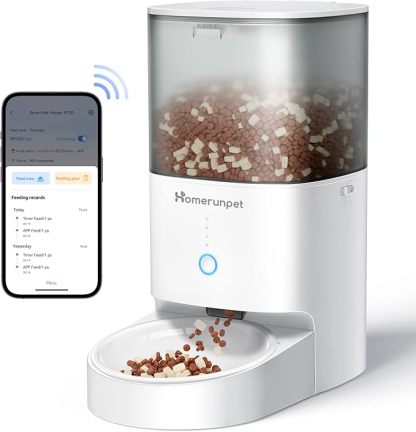 Homerunpet Smart Automatic Cat Feeder - WiFi & Bluetooth, Custom Timed Feeding, 30-Day Freshness for Dry Food, 1-20 Portions per Meal, 304 Stainless Steel Bowl