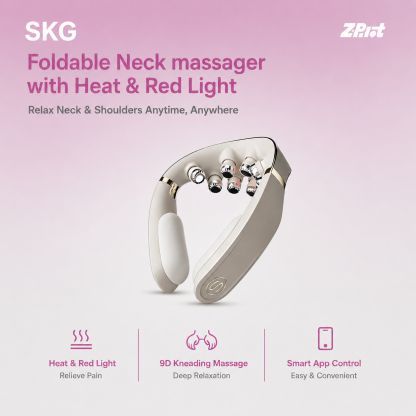 Foldable Neck Massager with Heat & Red Light, 9D Kneading Shoulder Massager with App Control for Home, Office & Travel