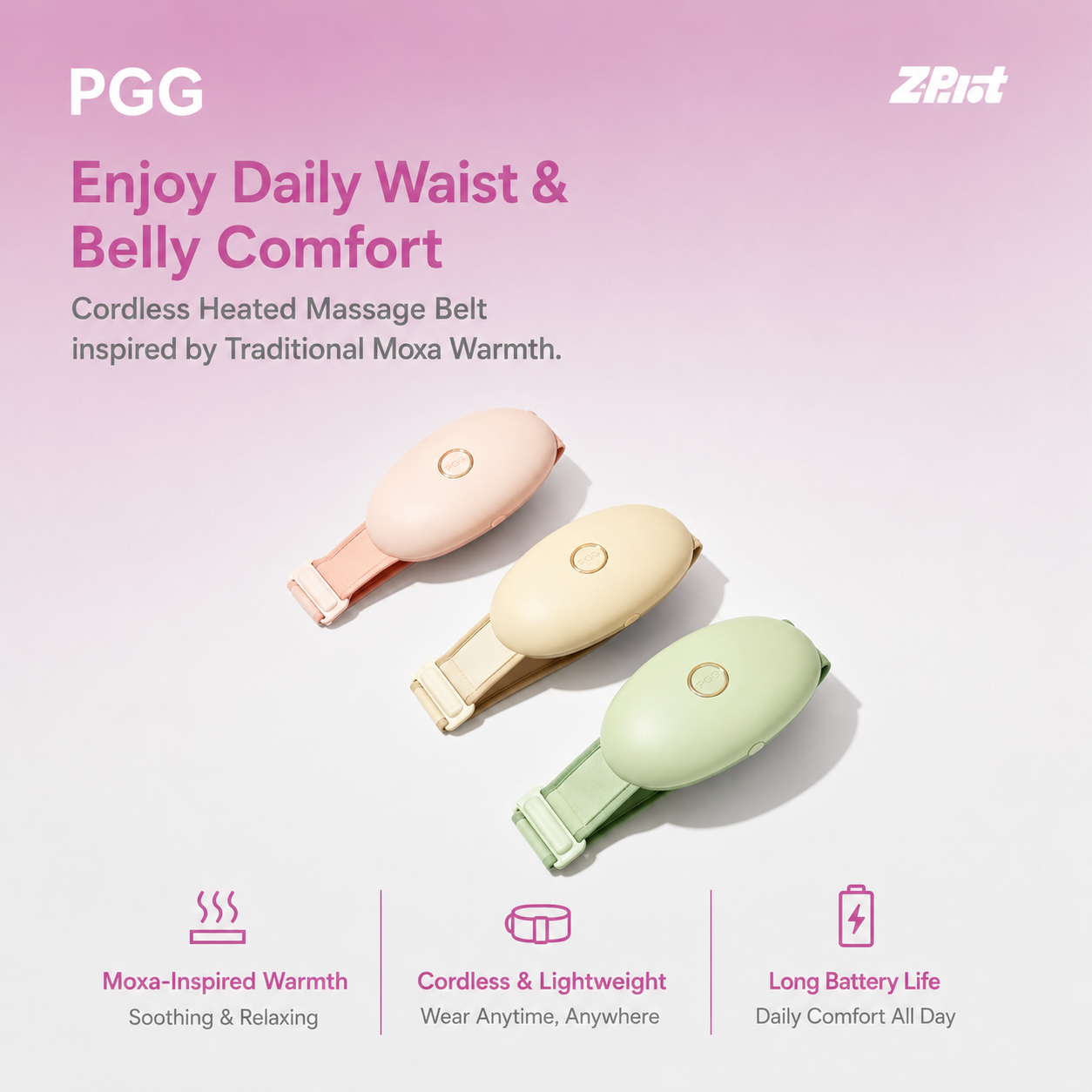 Rechargeable Heated Waist Massager Belt with Moxa-Inspired Warm Compress & 4-Level Intensity