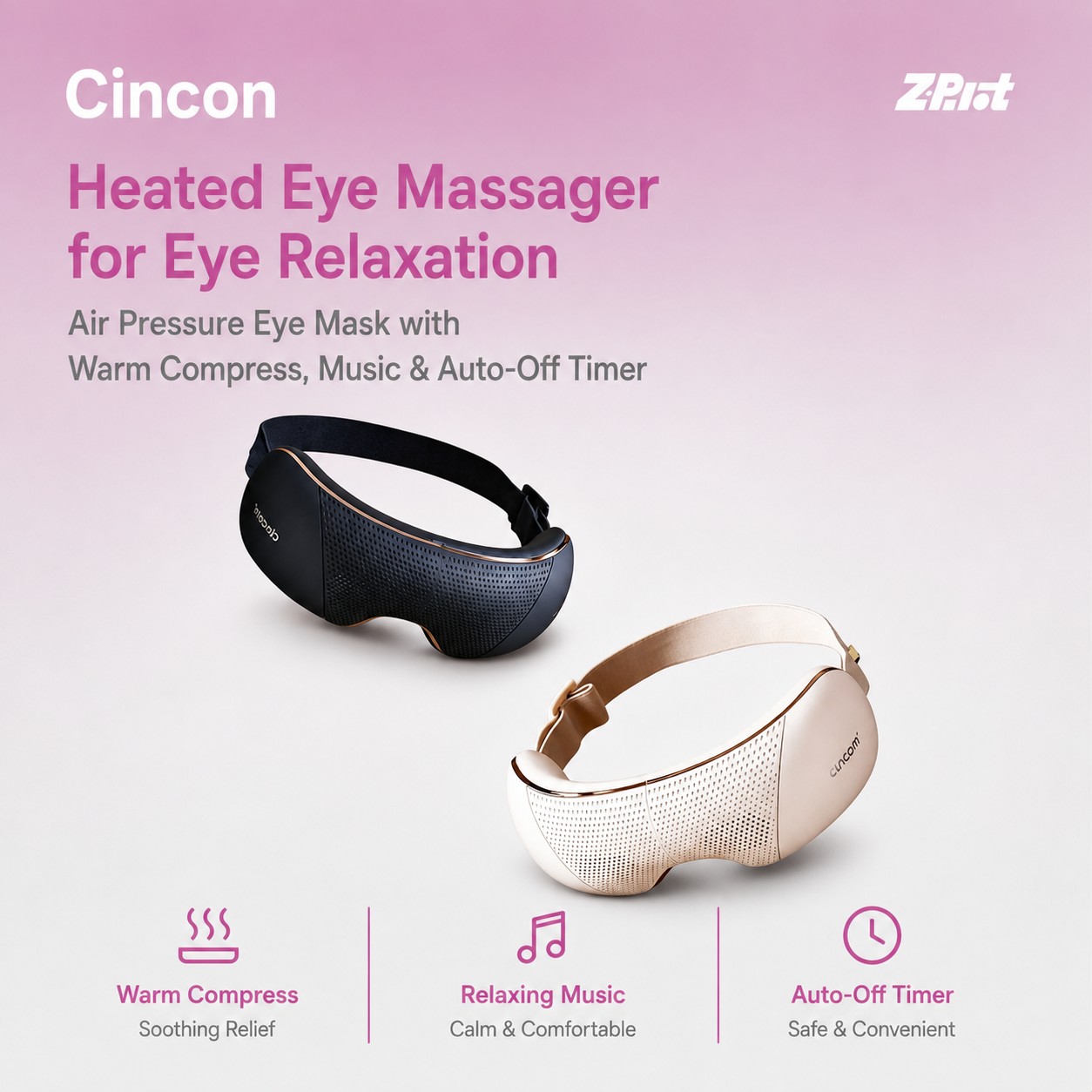Cincon Heated Eye Massager for Eye Relaxation, Air Pressure Eye Mask with Warm Compress, Music & Auto-Off Timer