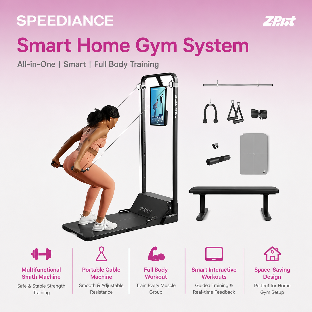 SPEEDIANCE Smart Home Gym System, Multifunctional Smith Machine Home Gym Power Cage, Portable Cable Machine for Home Workout, Full Body Strength Training Fitness Exercise Machine