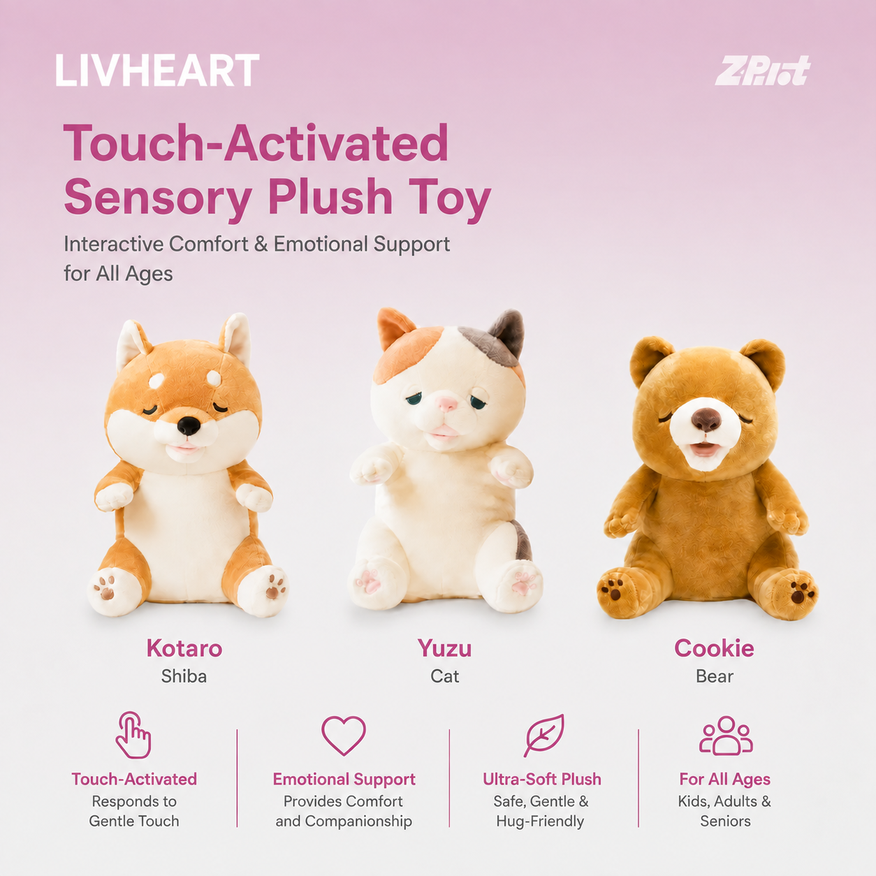 LIVHEART Touch-Activated Sensory Plush Toy