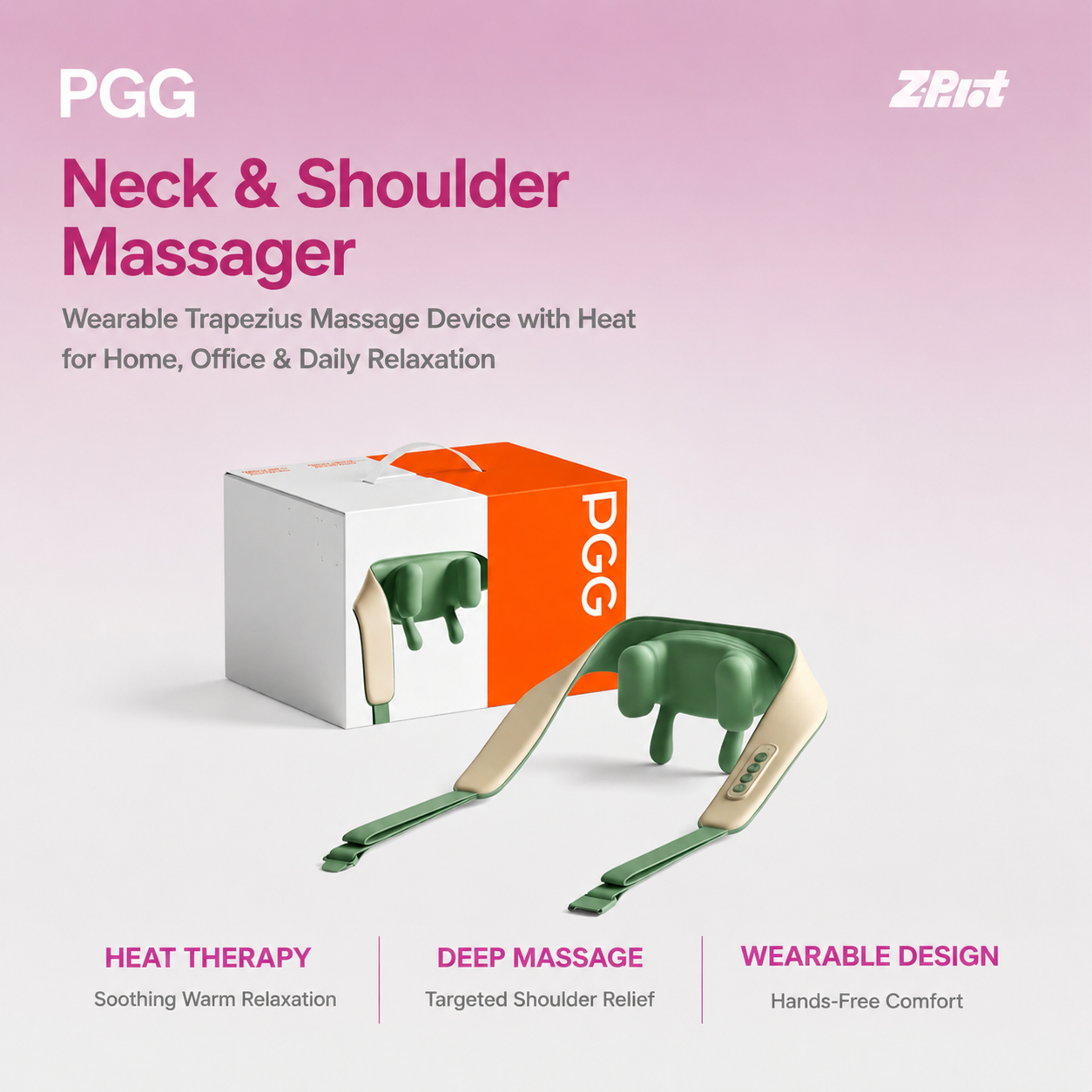 PGG Neck and Shoulder Massager with Heat, Wearable Trapezius Massage Device for Home, Office & Daily Relaxation