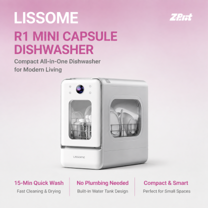 LISSOME R1 Mini Capsule Dishwasher-A compact, all-in-one dishwasher designed for modern living. Wash and dry your dishes in as little as 15 minutes—no plumbing required.