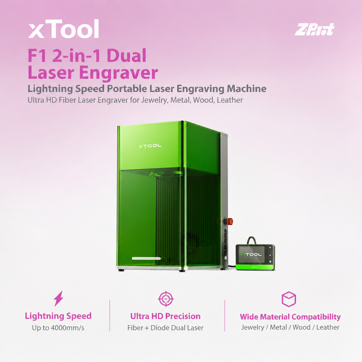 xTool F1 2-in-1 Dual Laser Engraver, Lightning Speed Portable Laser Engraving Machine, Ultra HD Fiber Laser Engraver for Jewelry, Metal, Wood, Leather