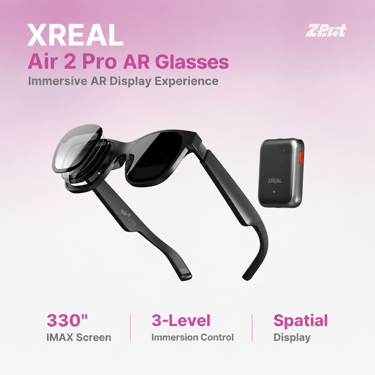 XREAL Air 2 Pro AR Glasses and Beam Bundle, The Ultimate Wearable Display with 3Level Immersion Control, Up to 330" IMAX Screen, Portable TV Box, Spatial Display, Steam Deck/Consoles/iOS/Android/PC