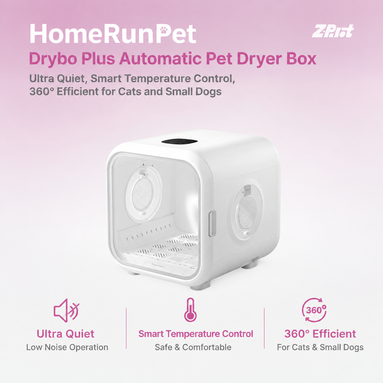 HomeRun Pet Drybo Plus Automatic Pet Dryer Box - Ultra Quiet, Smart Temperature Control, 360° Efficient for Cats and Small Dogs