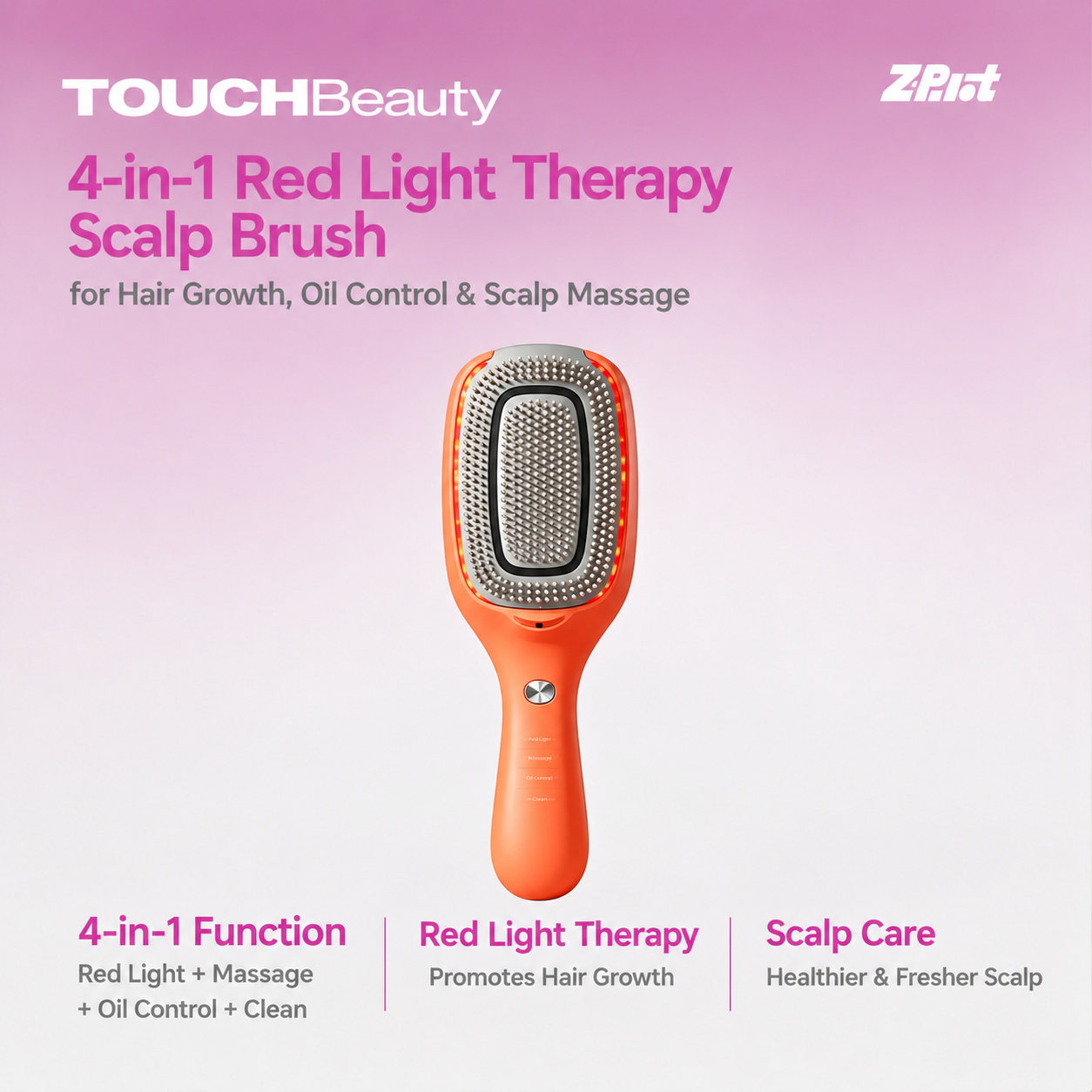 TOUCHBeauty 4-in-1 Red Light Therapy Scalp Brush for Hair Growth, Oil Control & Scalp Massage