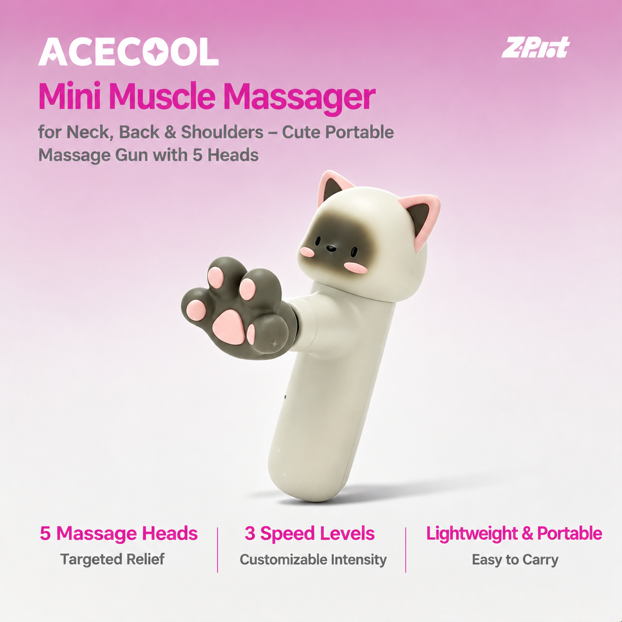 ACECOOL Mini Muscle Massager for Neck, Back & Shoulders – Cute Portable Massage Gun with 5 Heads