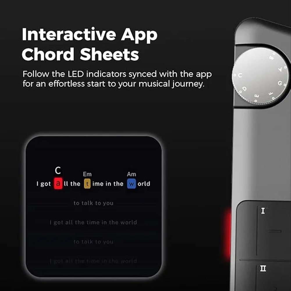 C1 Stringless Smart Guitar, Foldable Travel Backing Guitarra, Chord Generator, App Interactive Chord Sheets, Built-in Drum Machine & Bassline for One-Man Band, For Adults & Teens