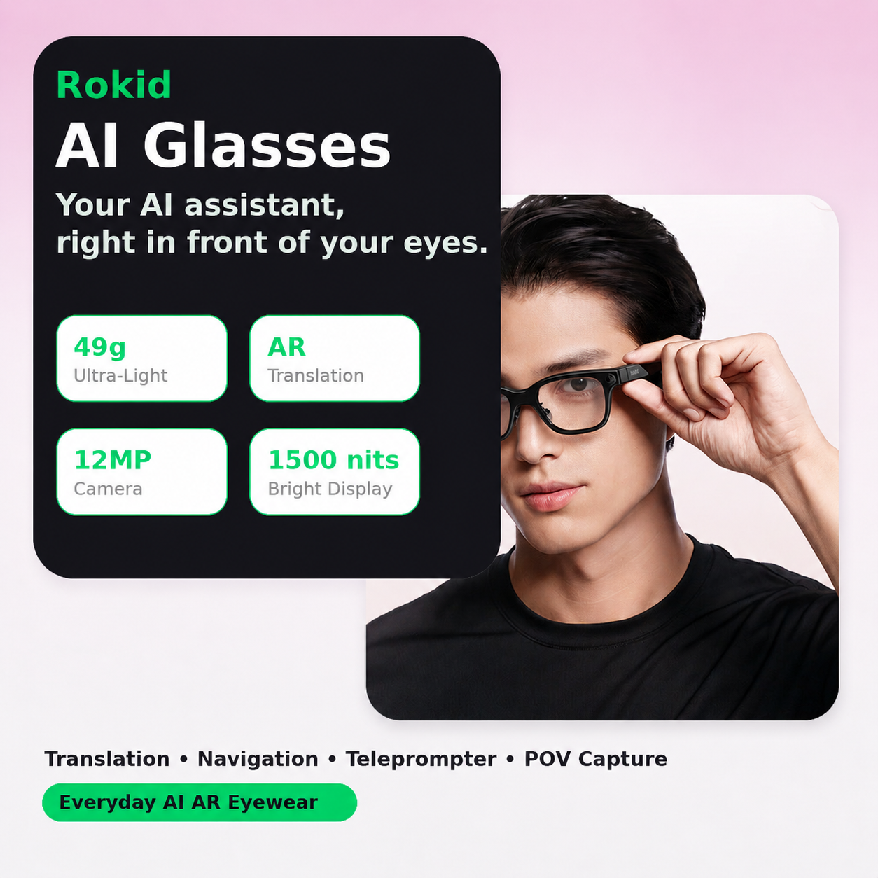 AI Smart Glasses With Real-Time Translation & AR Display