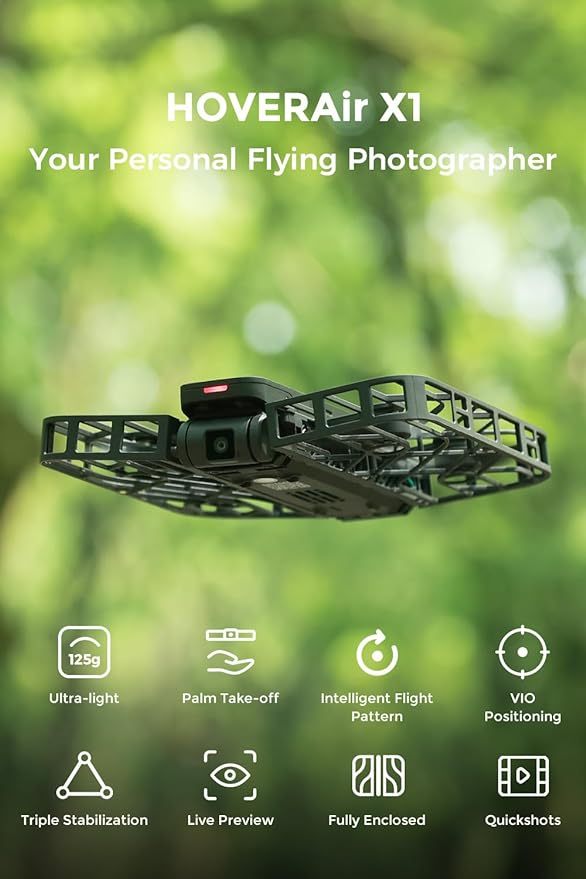 X1 Drone with Camera, Self-Flying Camera Drone with Follow Me Mode, Foldable Mini Drone with HDR Video Capture, Palm Takeoff, Intelligent Flight Paths, Hands-Free Control