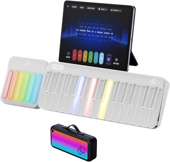 Smart Piano Keyboard with Speakers, Expandable Full keys Interactive Music Sheet Rainbow Light Keys, Lessons, 256 Tones Chords, MIDI Controller, Weighted Keys Sustain Pedal Jack/Audio Input