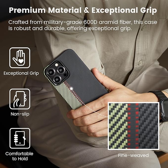 pitaka Case for iPhone 15 Pro Max Compatible with MagSafe, Slim & Light iPhone 15 Pro Max Case 6.7-inch with a Case-Less Touch Feeling, 600D Aramid Fiber Made [Fusion Weaving MagEZ Case 4 - Overture]