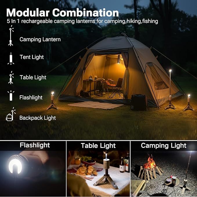 Camping Light Telescopic, Collapsible Magnetic Camping Lantern with 12000mAh Battery, Telescoping IPX6/IPX7 Waterproof Flashlights, Camping Lamp for Emergency, Camping, Hiking 