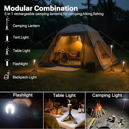 Camping Light Telescopic, Collapsible Magnetic Camping Lantern with 12000mAh Battery, Telescoping IPX6/IPX7 Waterproof Flashlights, Camping Lamp for Emergency, Camping, Hiking 