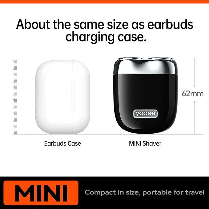 YOOSE Mini Shaver, Portable Alloy Electric Shavers for Men, IPX7 Waterproof, Wet & Dry Shave, Cordless Travel Shaver, USB-C Rechargeable Electric Razor, Battery Indicator, Travel Lock