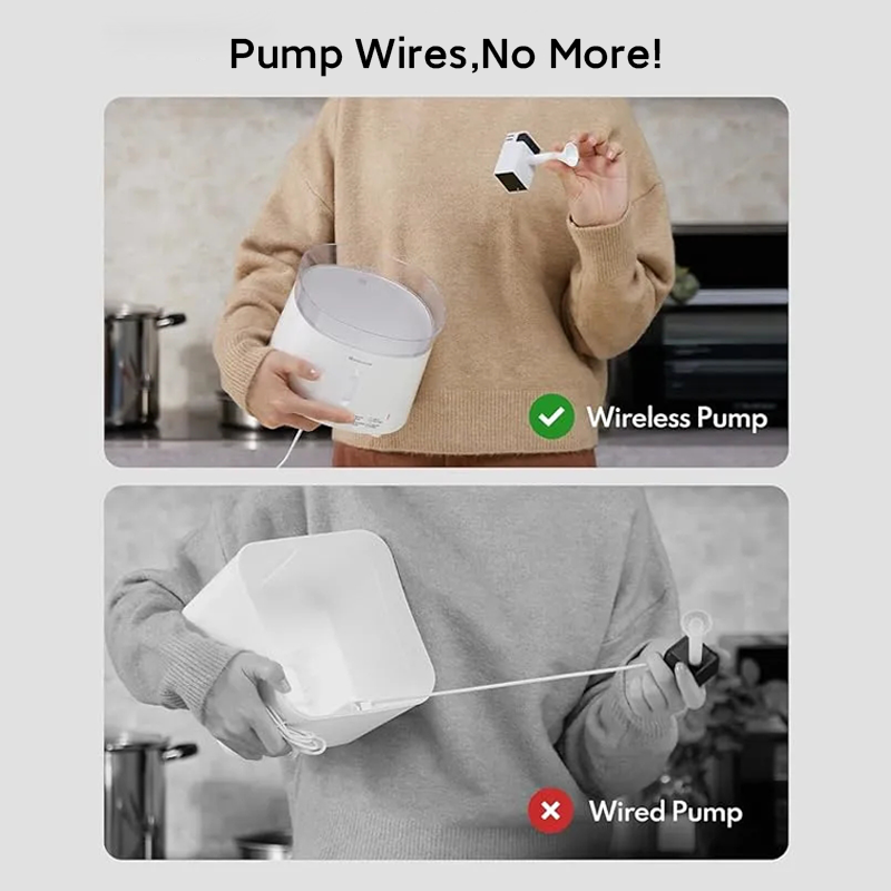 Silent Cat Water Fountain, HomeRunPet Pet Fountain with Wireless-Pump, Small-Dog Water Dispenser, Dual Mode, Quick Assembly & Easy-Clean, Filters Included, 68 oz/2L