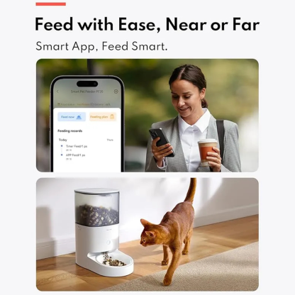 Homerunpet Smart Automatic Cat Feeder - WiFi & Bluetooth, Custom Timed Feeding, 30-Day Freshness for Dry Food, 1-20 Portions per Meal, 304 Stainless Steel Bowl
