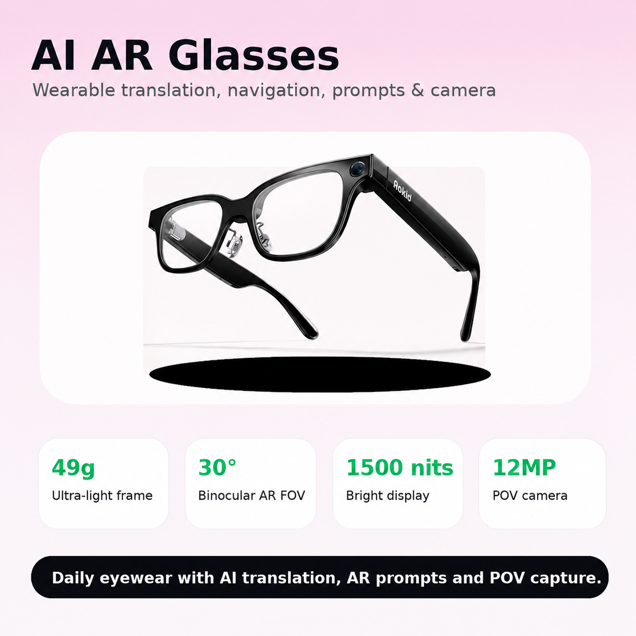 AI Smart Glasses With Real-Time Translation & AR Display