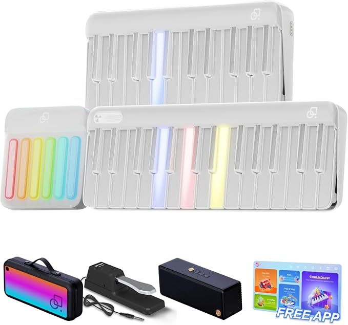 Smart Piano Keyboard with Speakers, Expandable Full keys Interactive Music Sheet Rainbow Light Keys, Lessons, 256 Tones Chords, MIDI Controller, Weighted Keys Sustain Pedal Jack/Audio Input