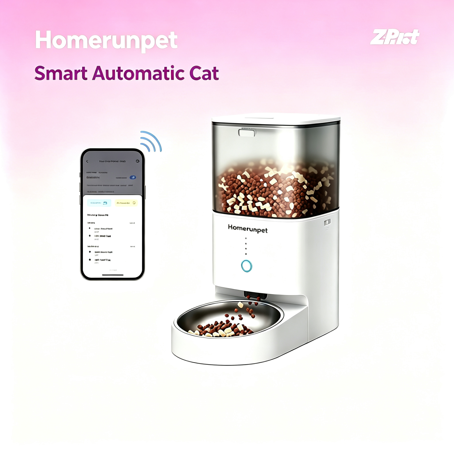 Homerunpet Smart Automatic Cat Feeder - WiFi & Bluetooth, Custom Timed Feeding, 30-Day Freshness for Dry Food, 1-20 Portions per Meal, 304 Stainless Steel Bowl