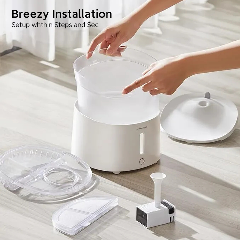 Silent Cat Water Fountain, HomeRunPet Pet Fountain with Wireless-Pump, Small-Dog Water Dispenser, Dual Mode, Quick Assembly & Easy-Clean, Filters Included, 68 oz/2L
