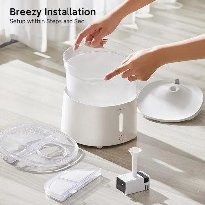 Silent Cat Water Fountain, HomeRunPet Pet Fountain with Wireless-Pump, Small-Dog Water Dispenser, Dual Mode, Quick Assembly & Easy-Clean, Filters Included, 68 oz/2L