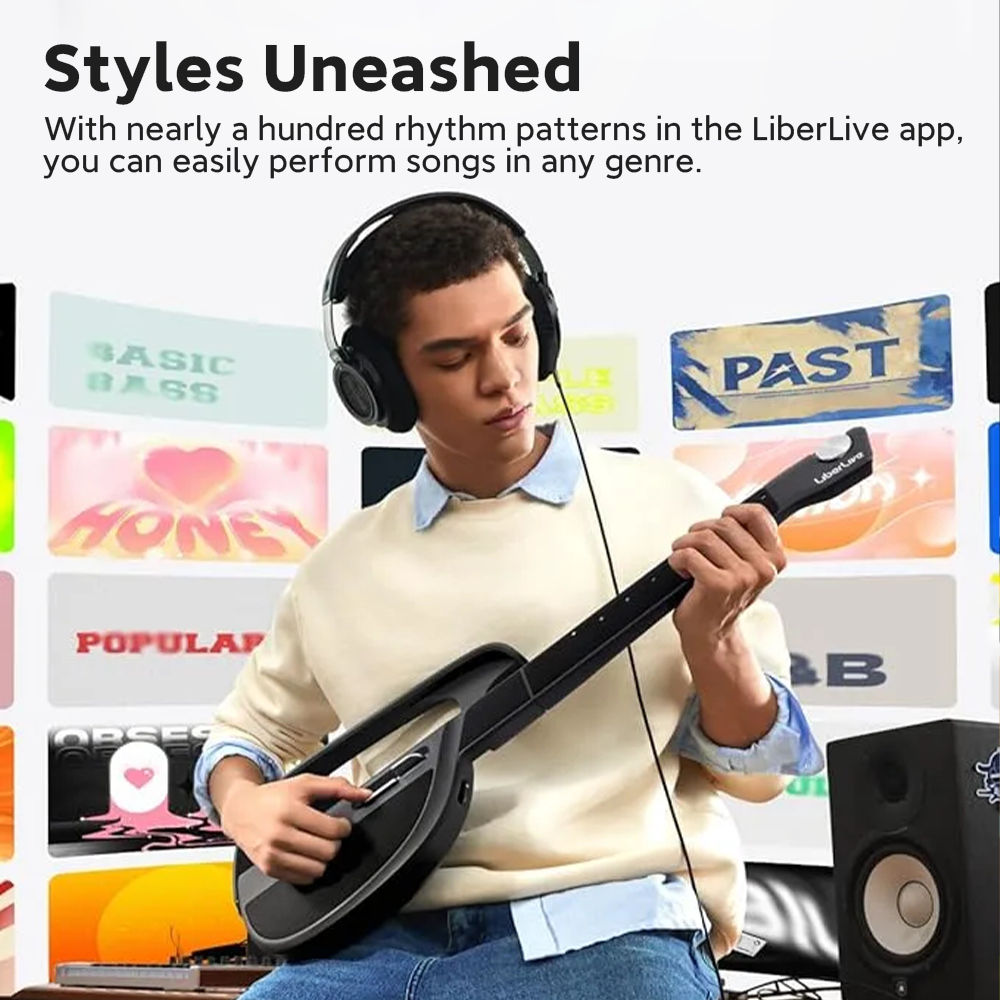 C1 Stringless Smart Guitar, Foldable Travel Backing Guitarra, Chord Generator, App Interactive Chord Sheets, Built-in Drum Machine & Bassline for One-Man Band, For Adults & Teens