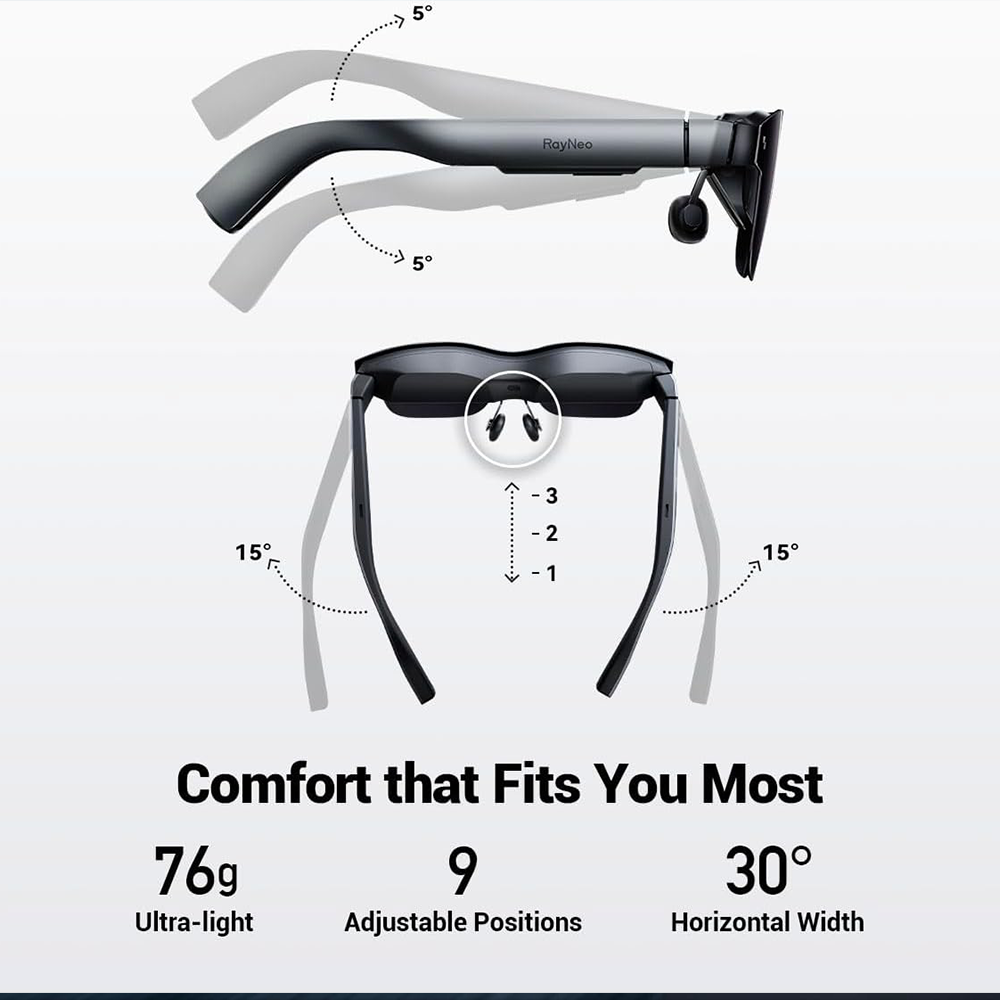RayNeo Air 2 AR Glasses - Smart Glasses with 201" Micro OLED, Ultra-fast 120Hz, 600nits Brightness, 1080P XR Glasses, Compatible with iPhone 15 Android/iOS/Consoles/PC/Steam Deck/ROG/Mac