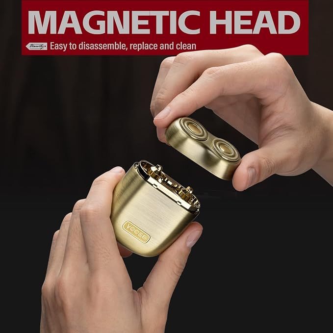 Bounty Hunter Alloy Mini Shaver, Portable Cordless Travel Electric Shaver, Leather Case and Replacement Head Included, USB-C Rechargeable Electric Razor for Men, Waterproof, Dry Shave, Gold