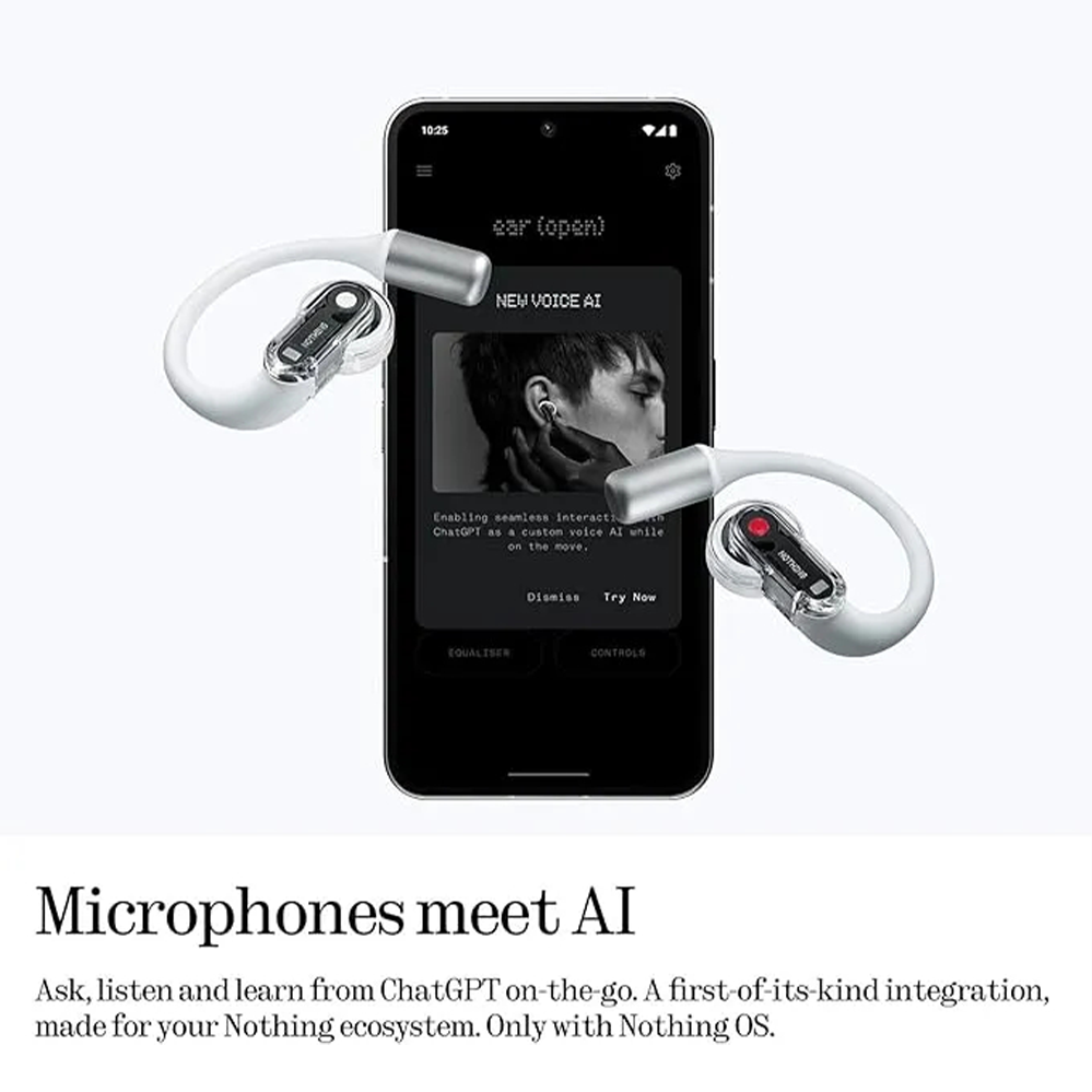 Nothing Ear (Open) Open-Ear Headphones, Earbuds with Earhooks, Clear Voice Technology with 2 Mics, BT 5.3, Fast Charging, Compatible with iPhone & Android -White
