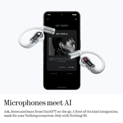 Nothing Ear (Open) Open-Ear Headphones, Earbuds with Earhooks, Clear Voice Technology with 2 Mics, BT 5.3, Fast Charging, Compatible with iPhone & Android -White