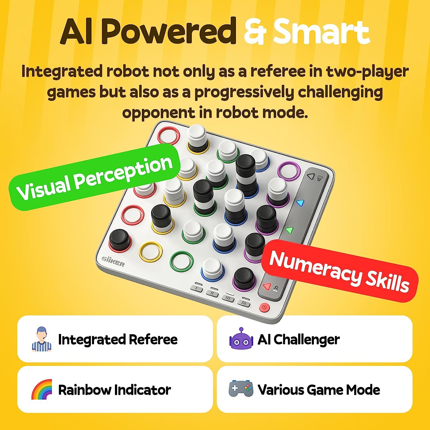 GiiKER Smart Four, 3D AI-Powered 4 in a Row Game, Strategy Board Games with Integrated Referee for 1-2 Players, Travel Games for Ages 6-12 and up