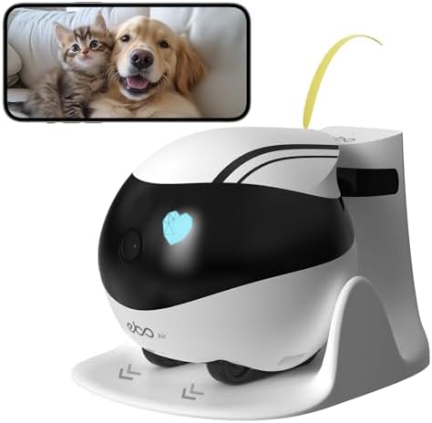 Enabot EBO Air Home Security Pet Camera, 2 Way Talk, Night Vison, Wireless APP Remote Control Indoor Security Camera, Movable Rechargeable Cam for Dog/Cat/Baby, SD Card Storage