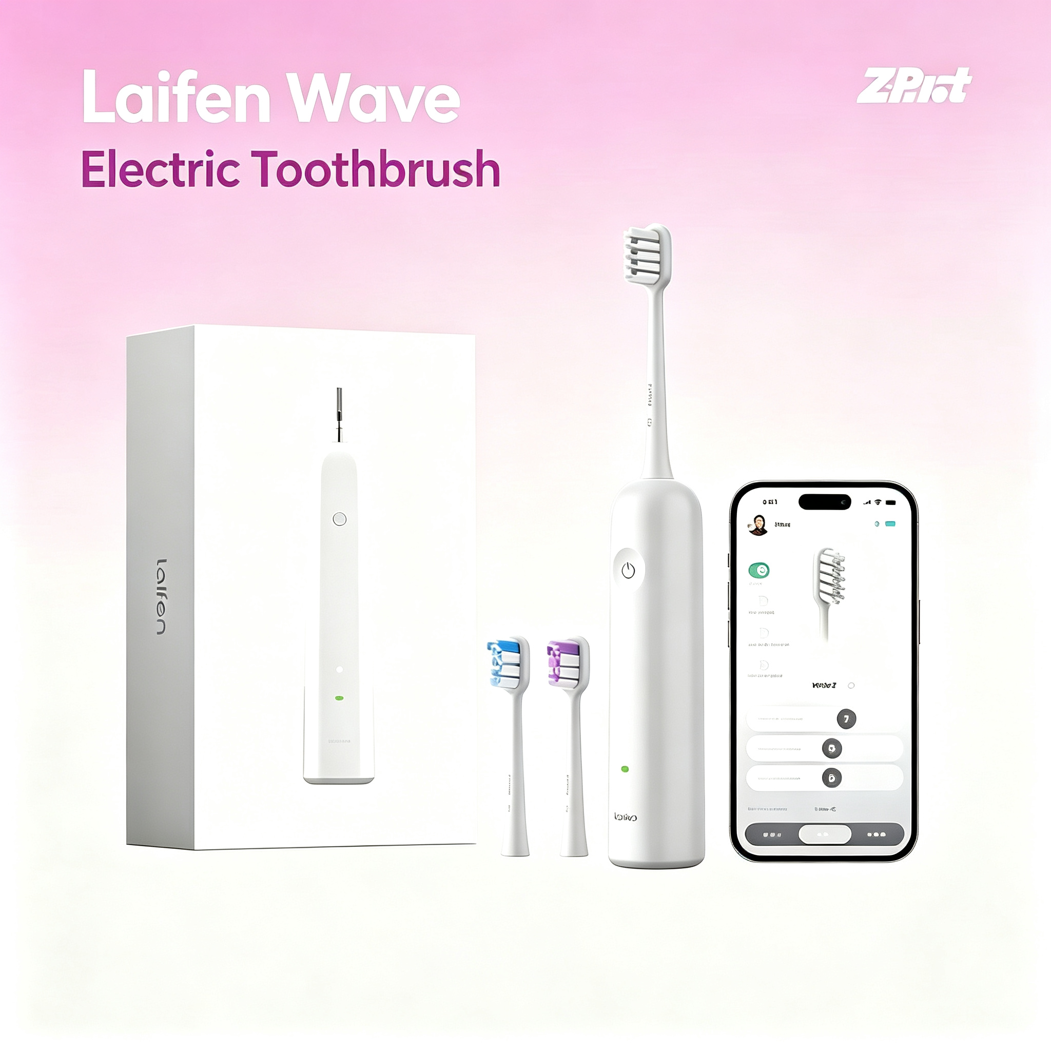 Laifen Wave Electric Toothbrush, Oscillation & Vibration Sonic Electric Toothbrush for Adults with App, 3 Brush Heads, IPX7 Waterproof Magnetic Rechargeable Travel Powered Toothbrush