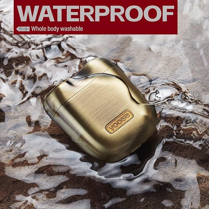 Bounty Hunter Alloy Mini Shaver, Portable Cordless Travel Electric Shaver, Leather Case and Replacement Head Included, USB-C Rechargeable Electric Razor for Men, Waterproof, Dry Shave, Gold